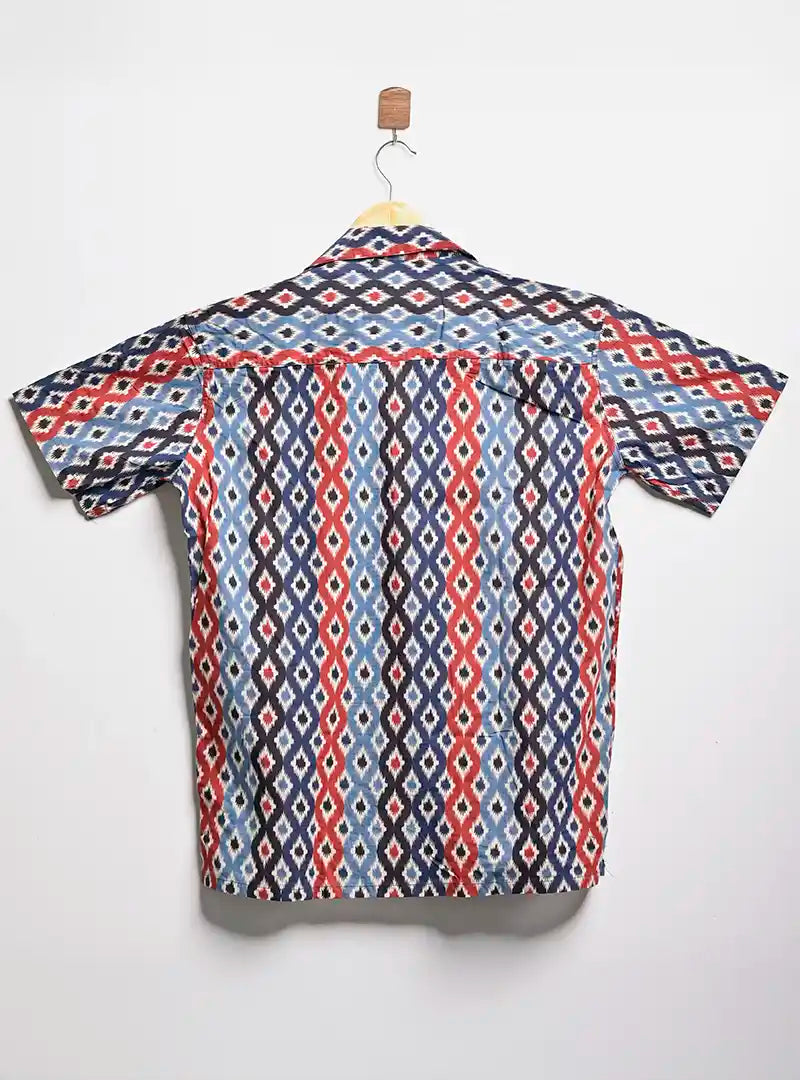 red blue blocks cuban collar shirt