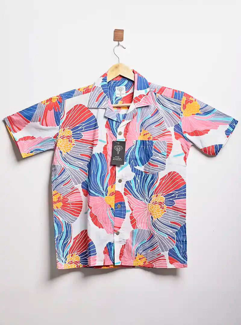multicolor abstract cuban collar shirt