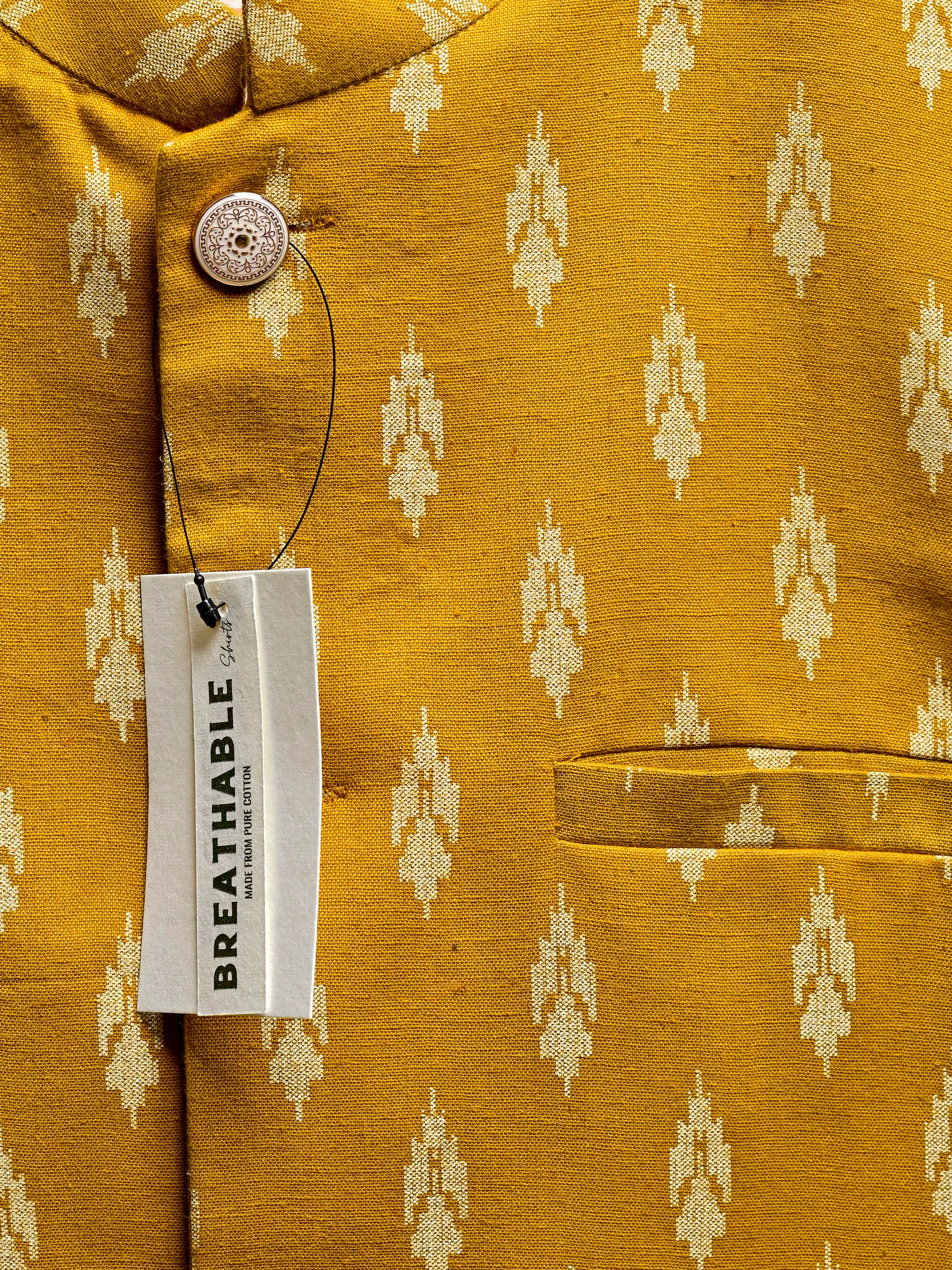 Yellow Motifs Block Printed Nehru Jacket