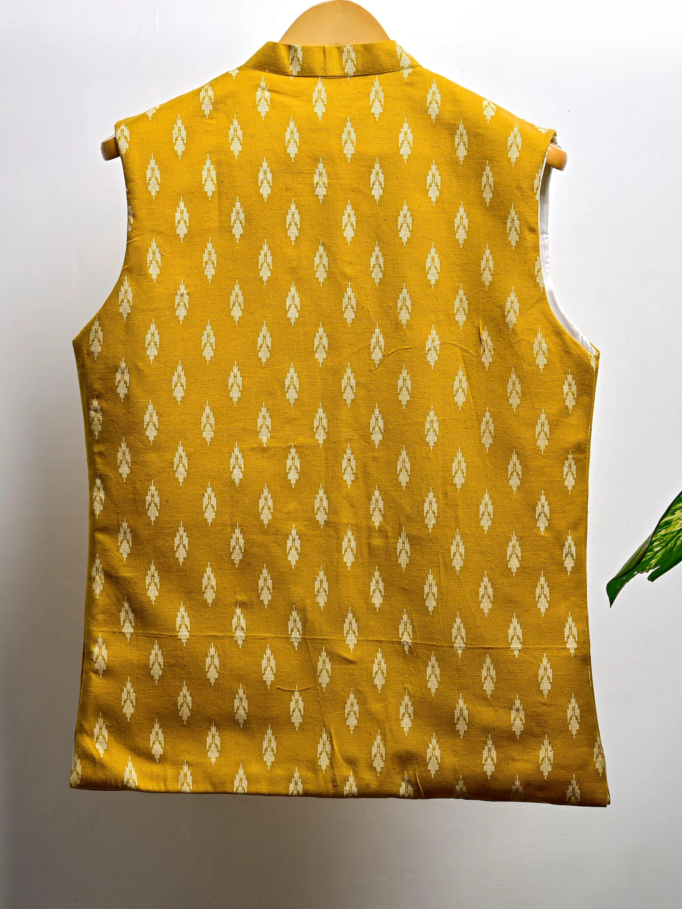 Yellow Motifs Block Printed Nehru Jacket