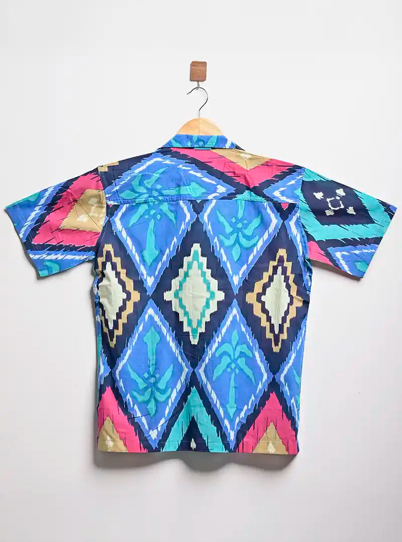 blue tree block cuban collar shirt