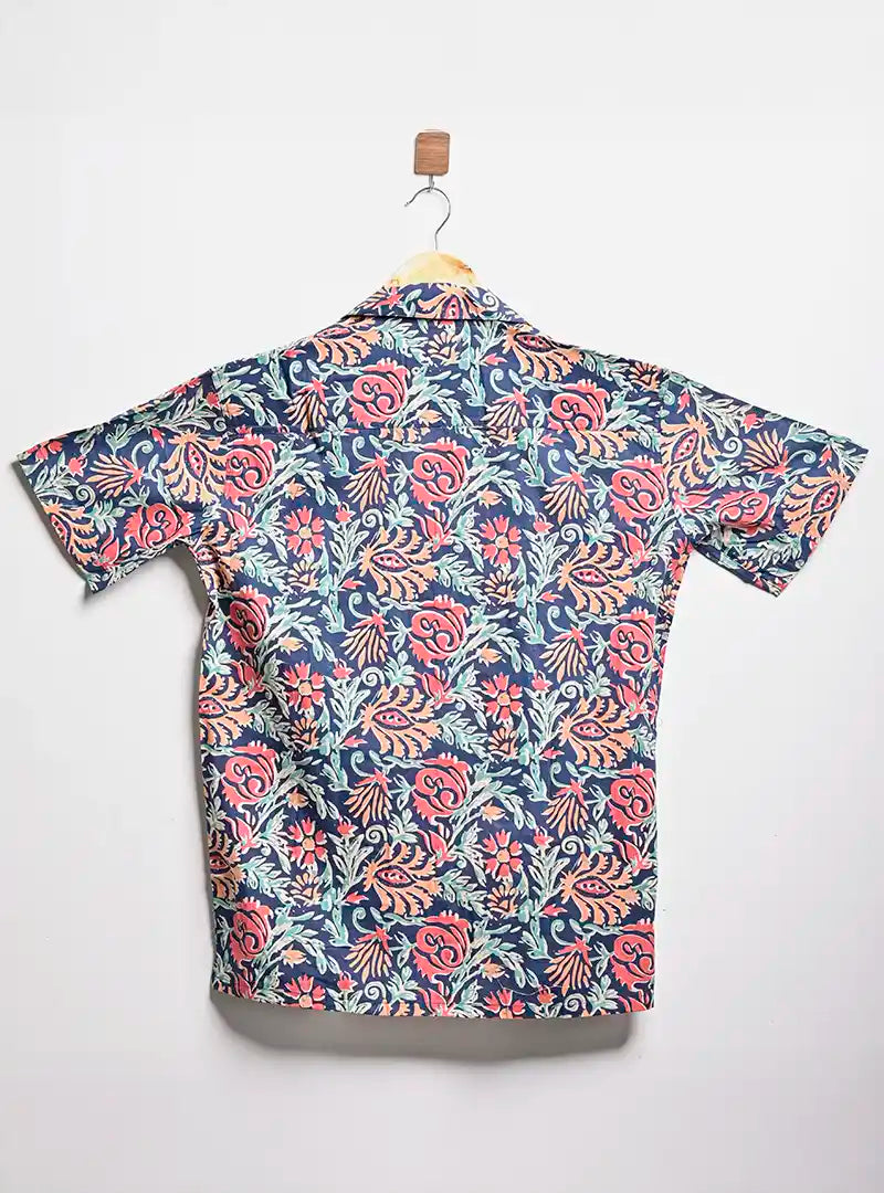 NavyBlue Hawaiian Floral Cuban Collar Resort Shirt
