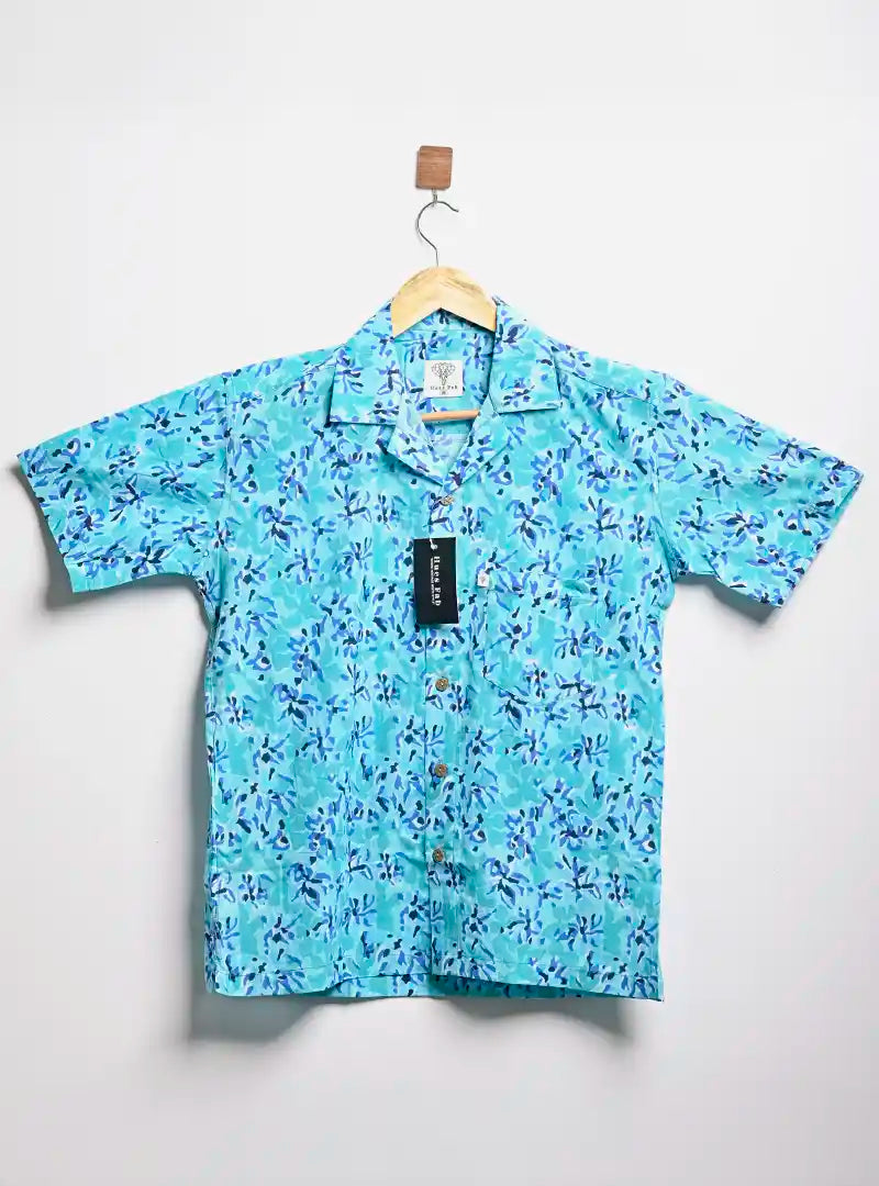 Blue Abstract Cuban Collar Resort Shirt