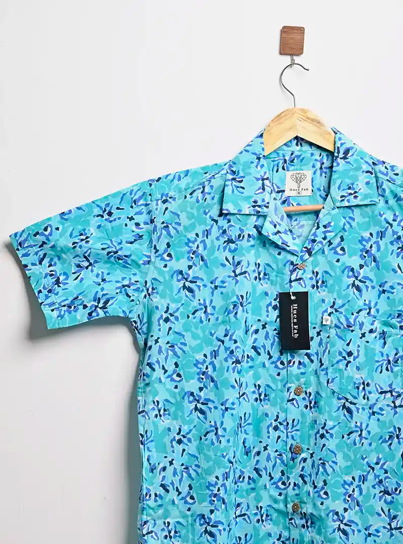 Blue Abstract Cuban Collar Resort Shirt