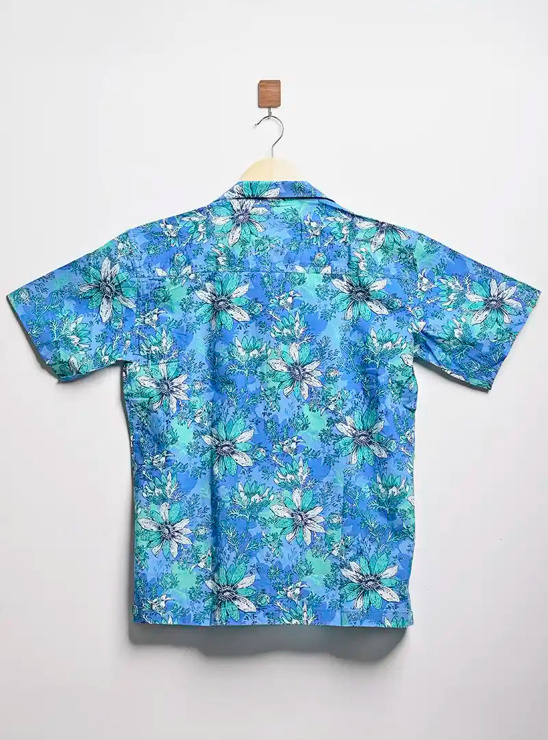 Blue Tropical Printed Cuban Collar Resort Shirt