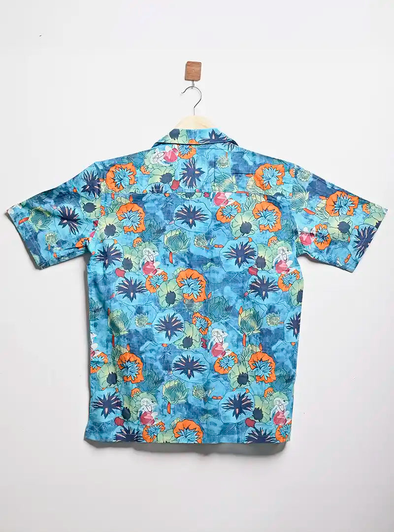 Blue TieDye Floral Cuban Collar Resort Shirt