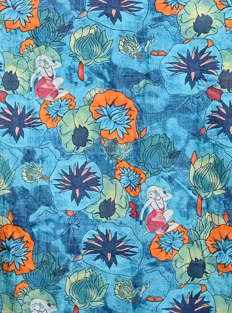 Blue TieDye Floral Cuban Collar Resort Shirt