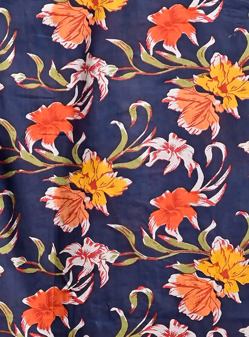 navy blue flowers Collar Resort Shir