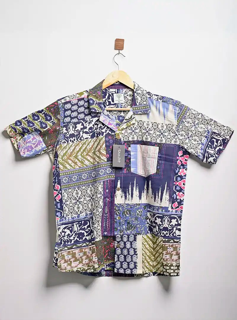 patchwork cuban Collar Resort Shirt