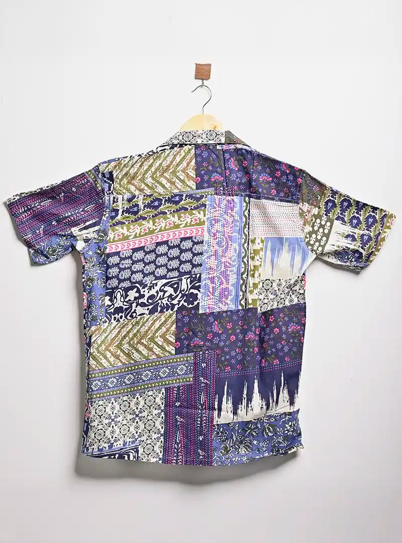 patchwork cuban Collar Resort Shirt