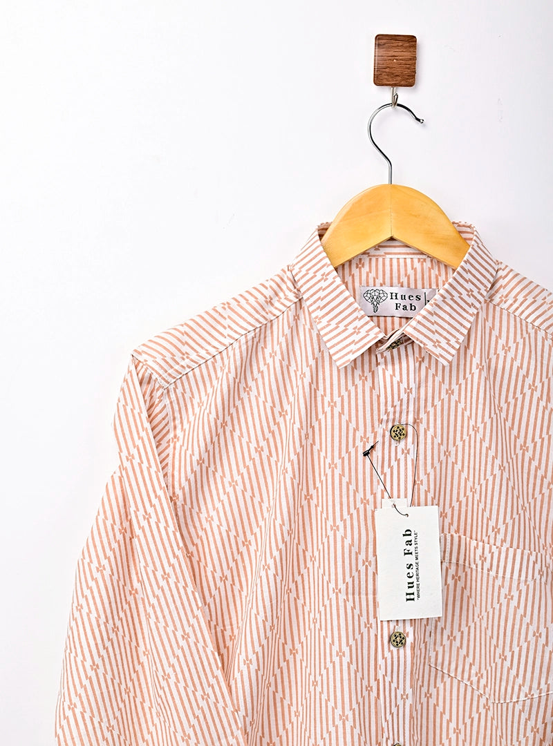 Beige Lining Printed Full Sleeves Shirt