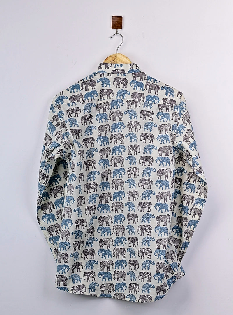 Blue Multicolor elephant Printed Full Sleeves Shirt