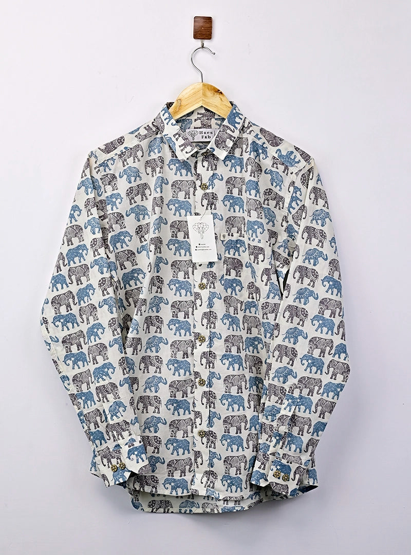 Blue Multicolor elephant Printed Full Sleeves Shirt