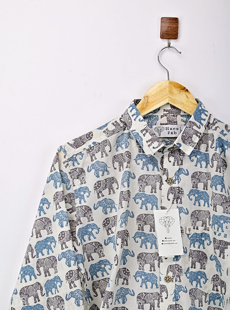 Blue Multicolor elephant Printed Full Sleeves Shirt