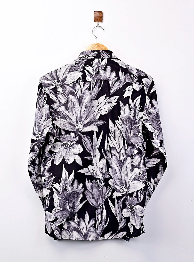 black – White Floral Printed Full Sleeves Shirt