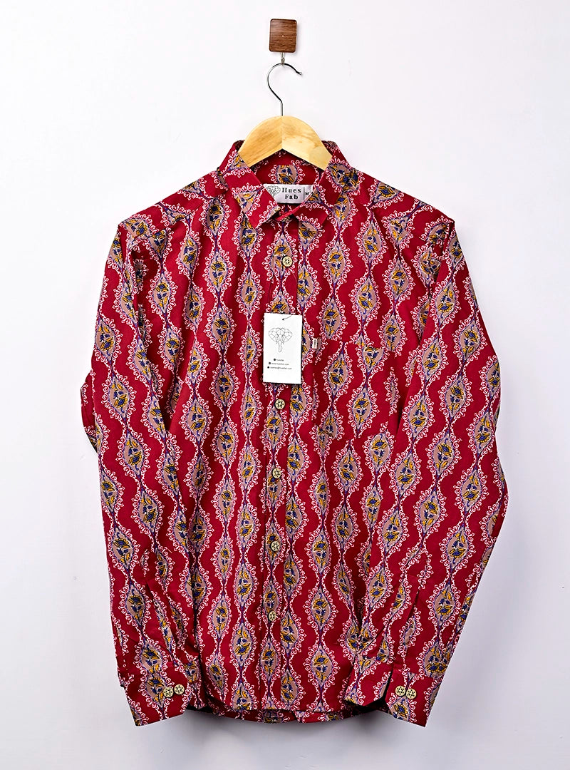 Maroon jaipuri printed full sleeves shirt