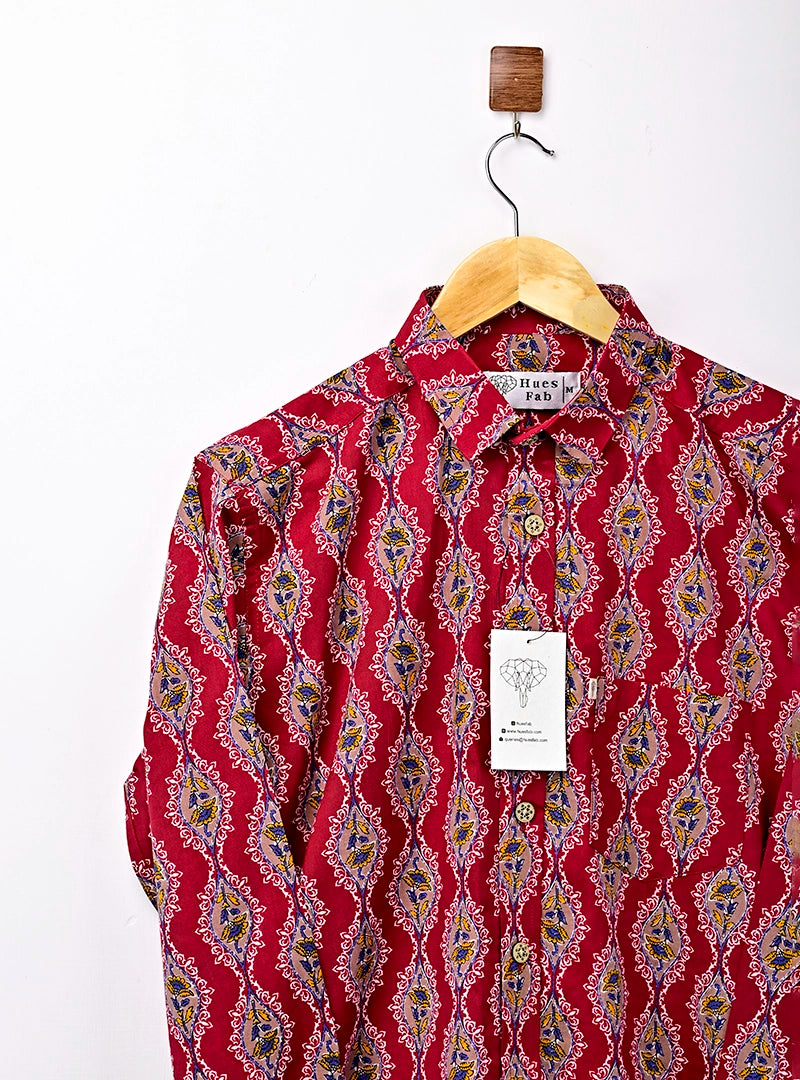 Maroon jaipuri printed full sleeves shirt