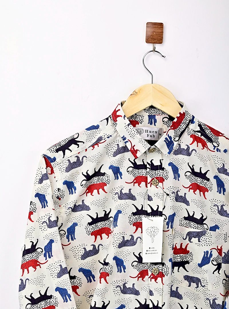 White Cheetah Printed Full Sleeves Shirt