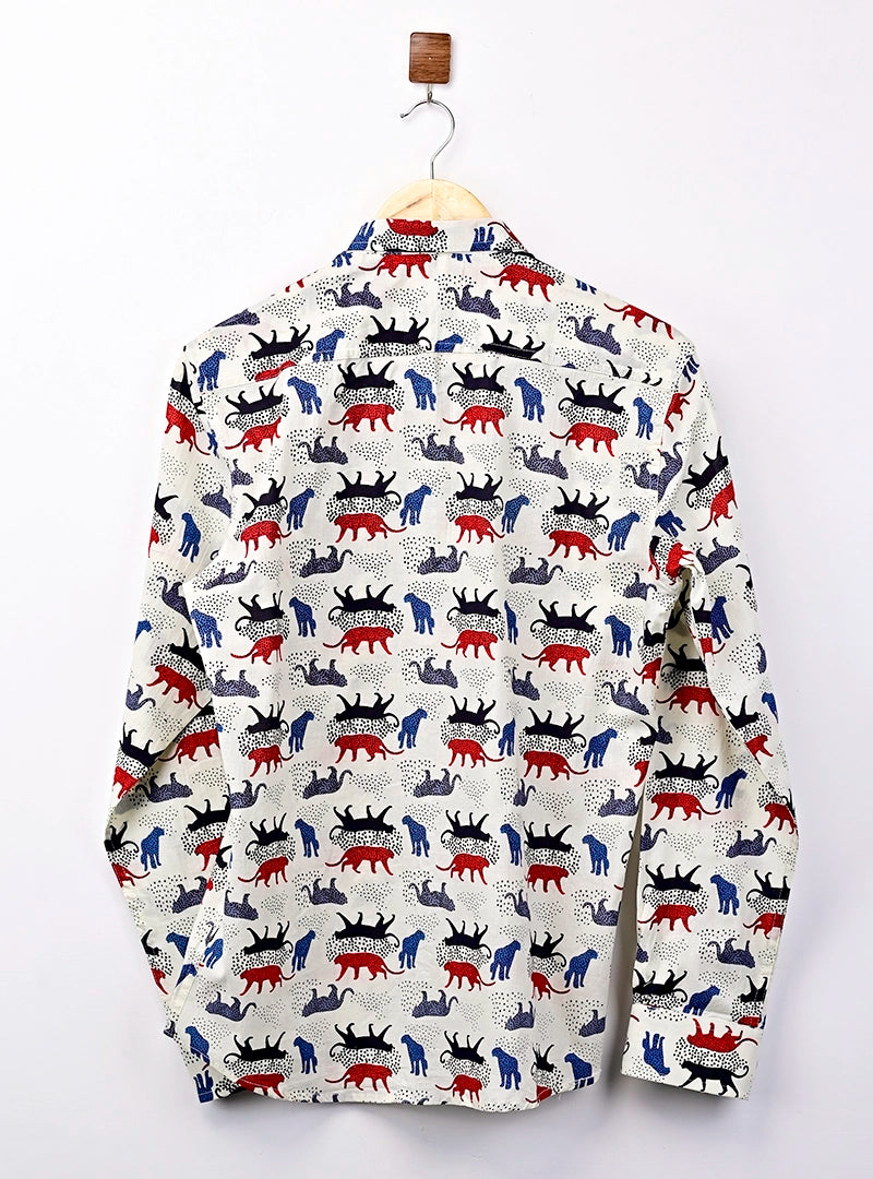White Cheetah Printed Full Sleeves Shirt