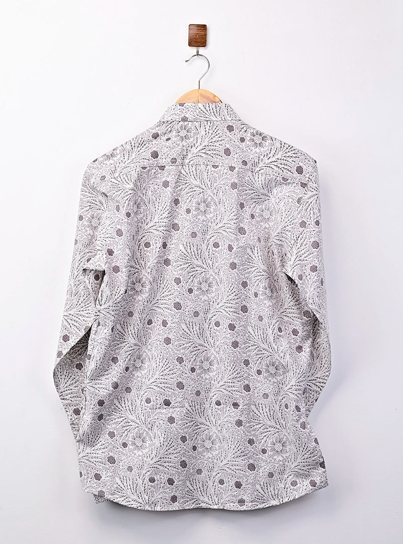 Grey Leaf Printed Full Sleeves Shirt