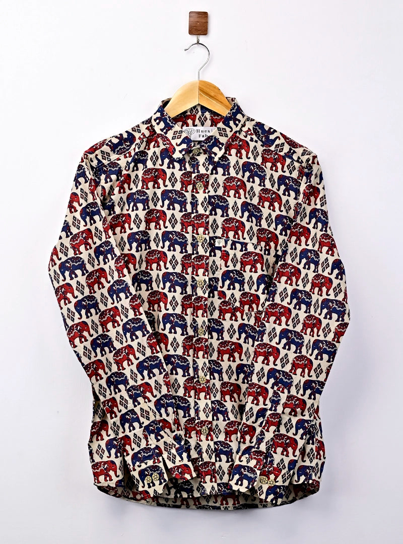 cream multicolor elephant full sleeves shirt