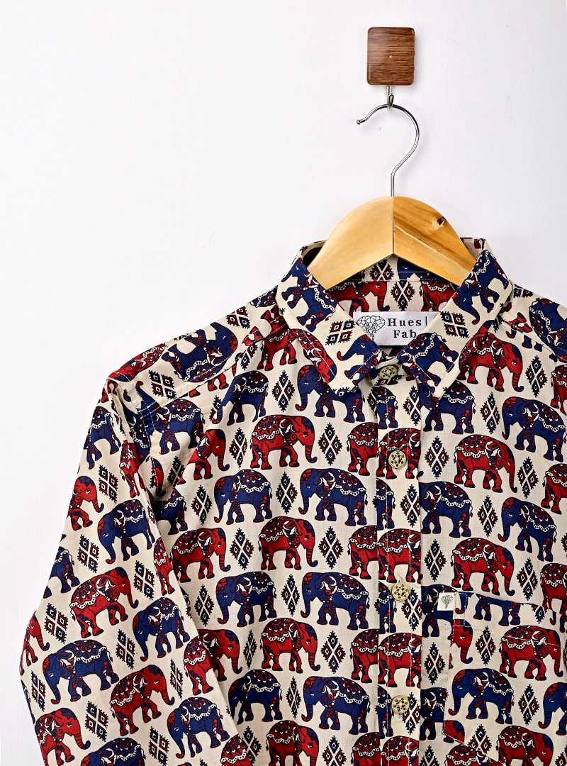 cream multicolor elephant full sleeves shirt