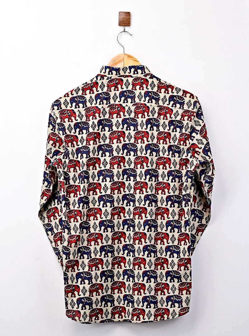 cream multicolor elephant full sleeves shirt