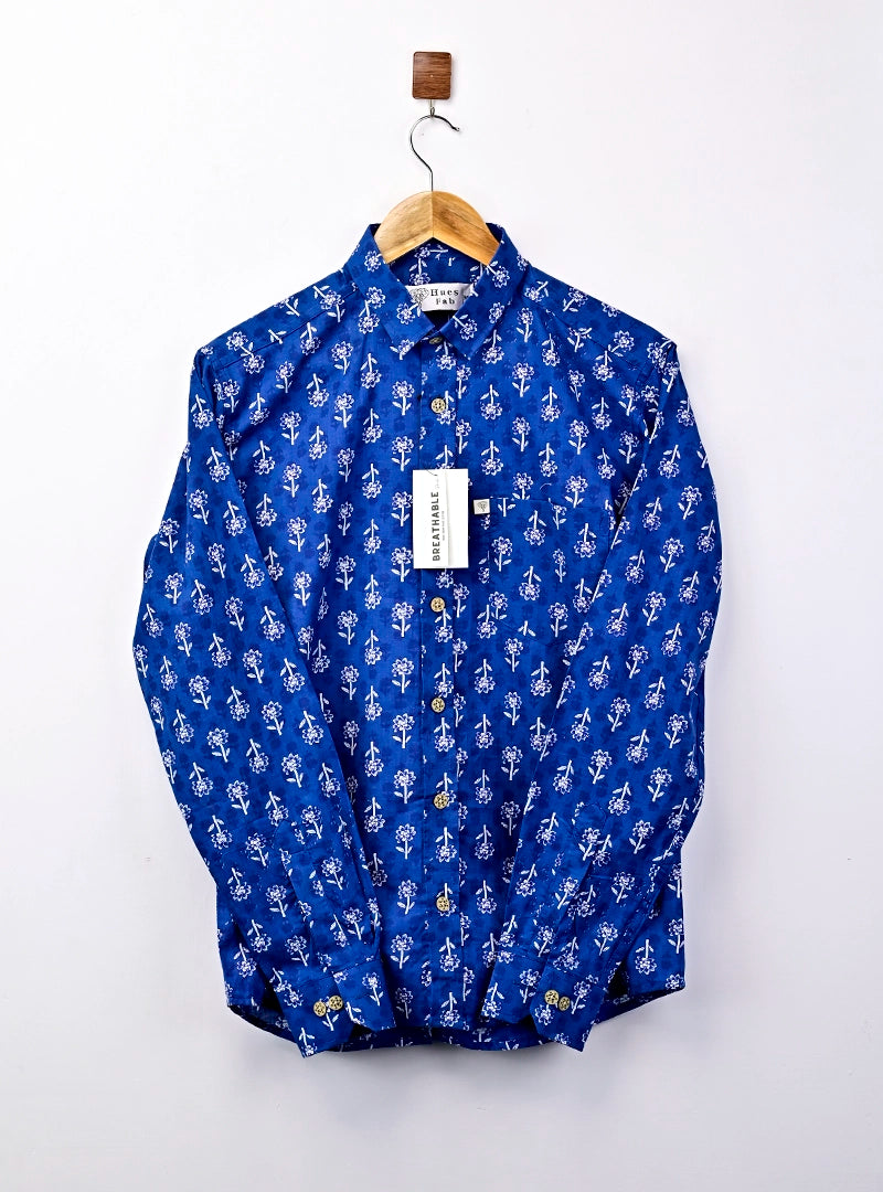 navy blue motifs full sleeves shirt