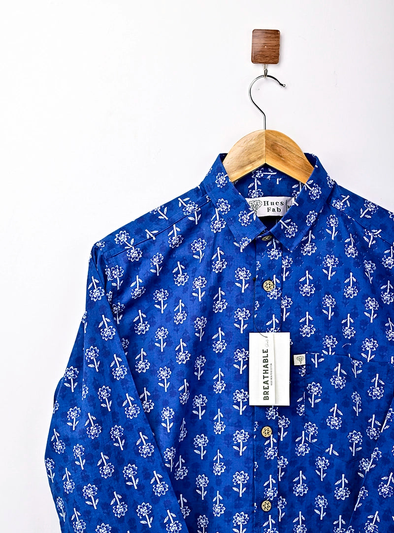 navy blue motifs full sleeves shirt