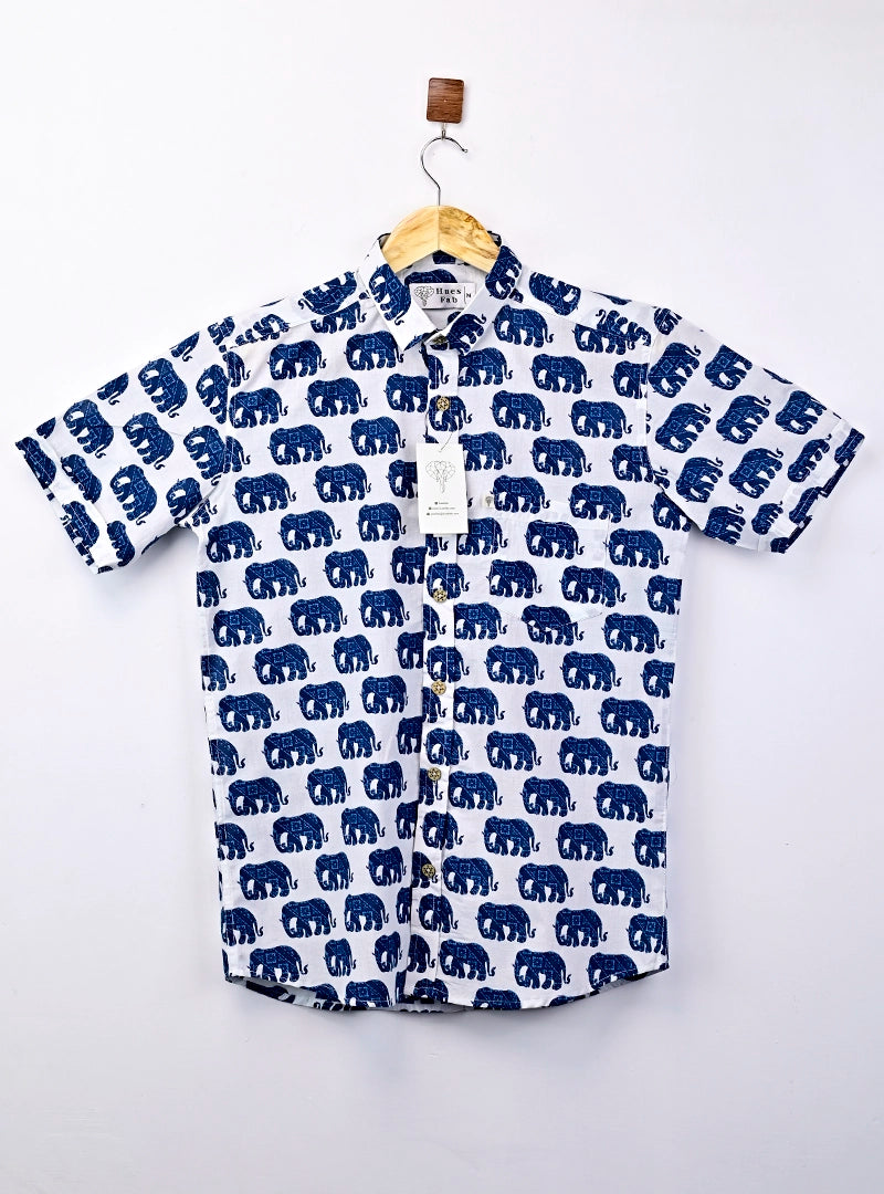 white blue elephant half sleeves shirt