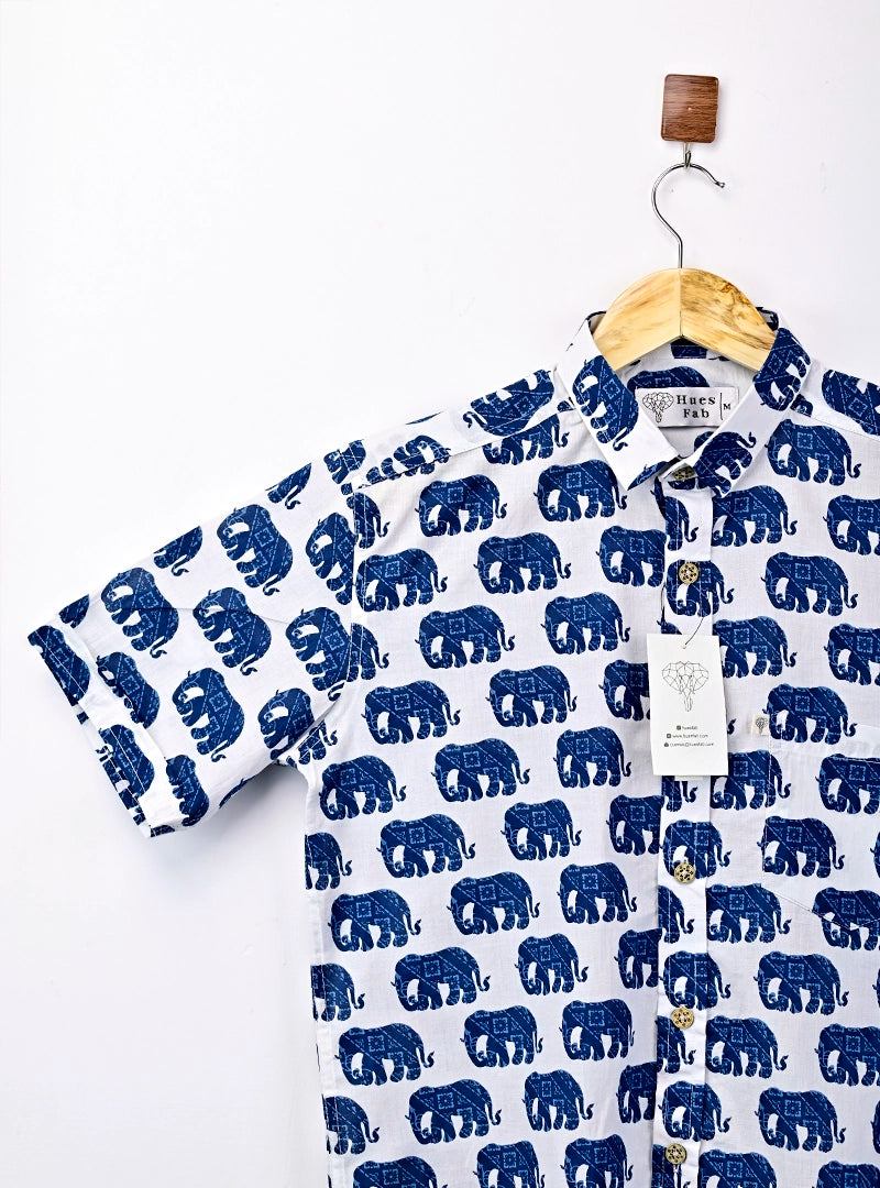 white blue elephant half sleeves shirt