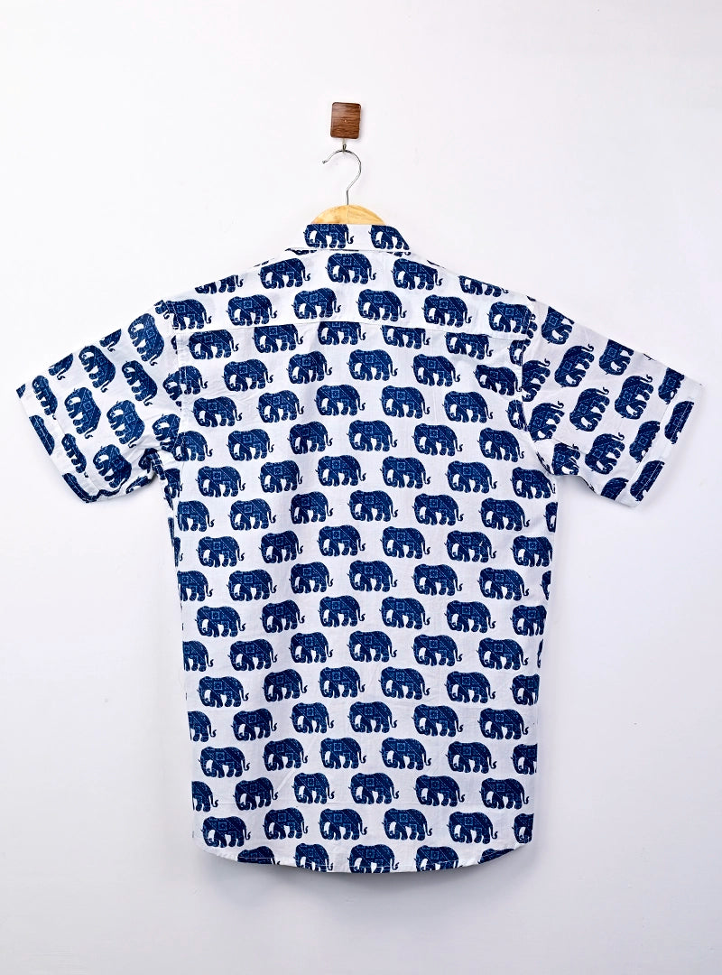 white blue elephant half sleeves shirt