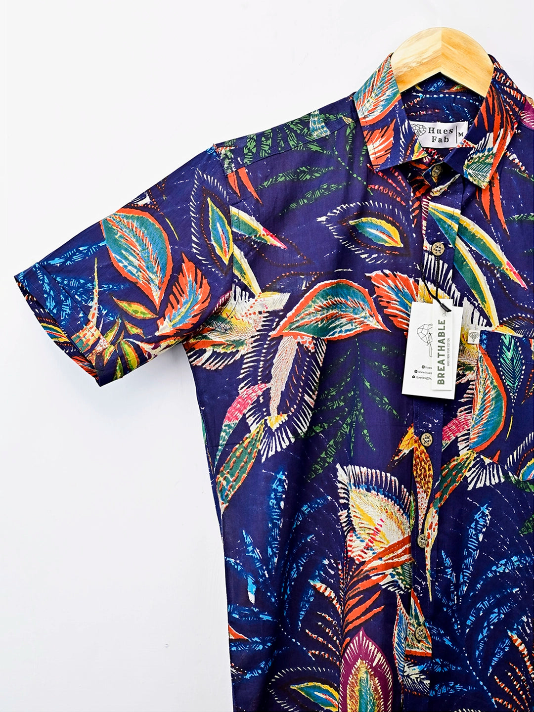 Navy – Multicolor Leaf Half-Sleeves Shirt