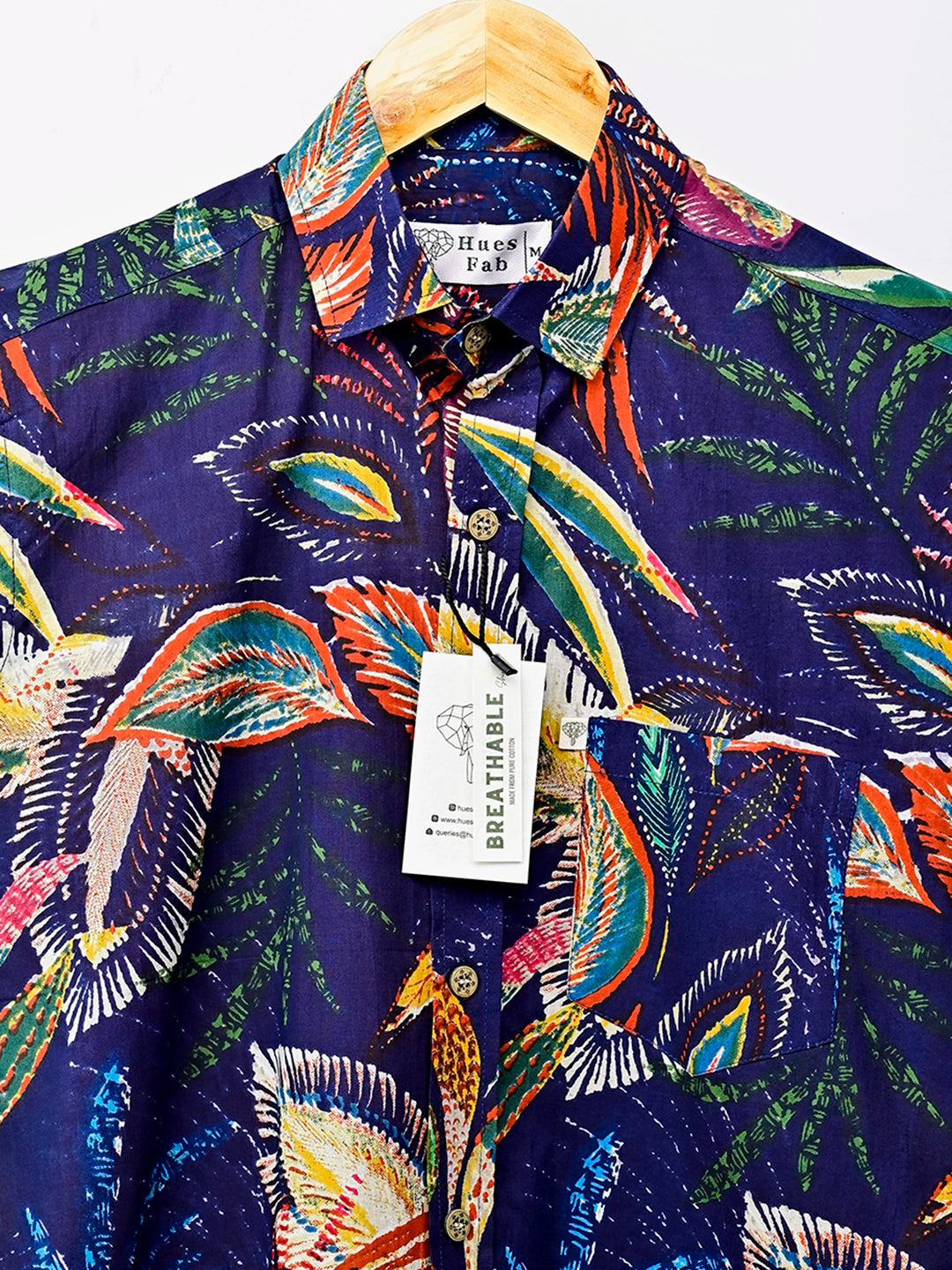 Navy – Multicolor Leaf Half-Sleeves Shirt