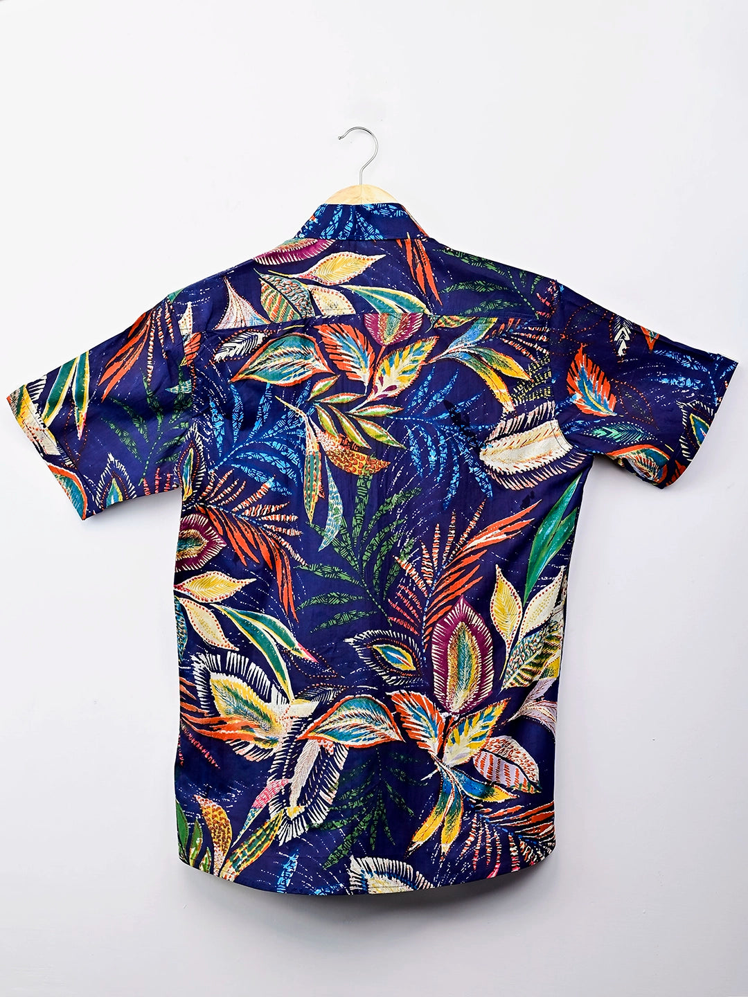 Navy – Multicolor Leaf Half-Sleeves Shirt