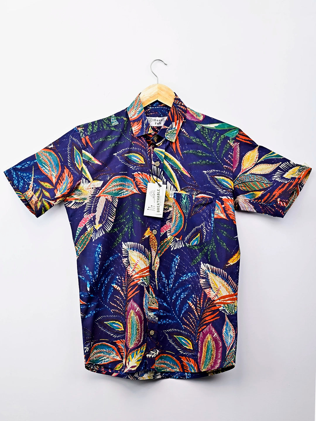 Navy – Multicolor Leaf Half-Sleeves Shirt