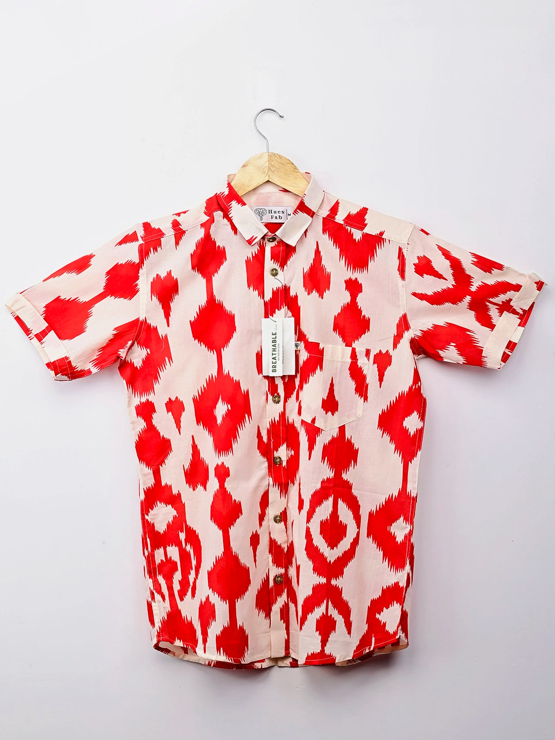 White Red Ikat Half-Sleeves Shirt