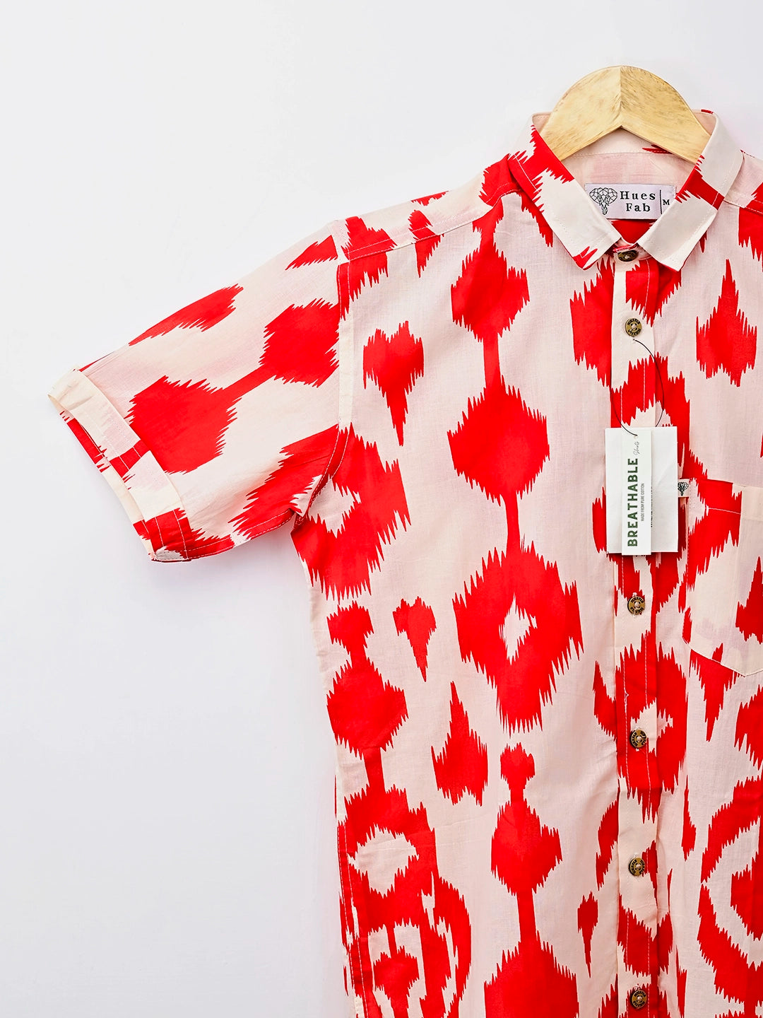 White Red Ikat Half-Sleeves Shirt