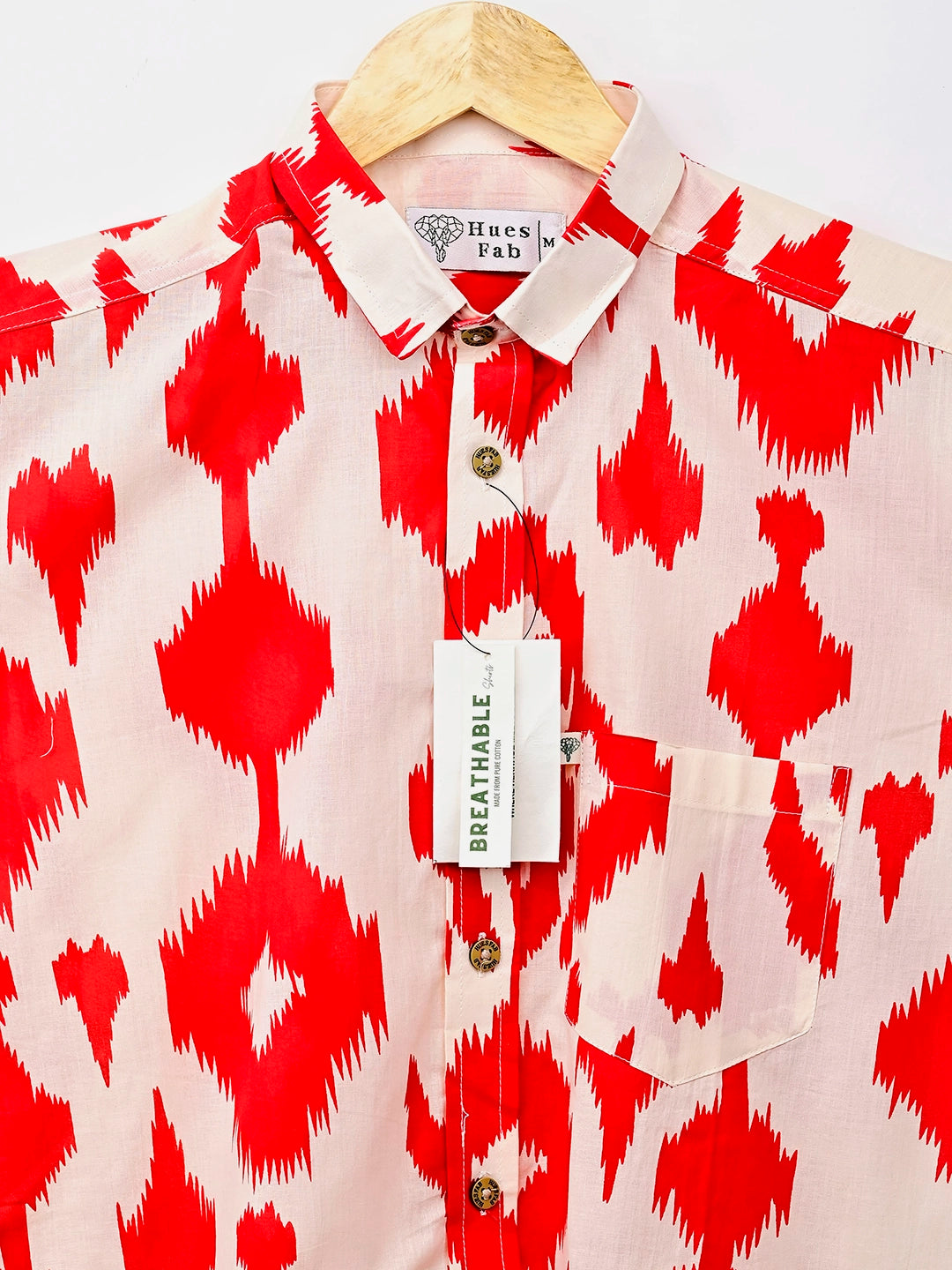 White Red Ikat Half-Sleeves Shirt