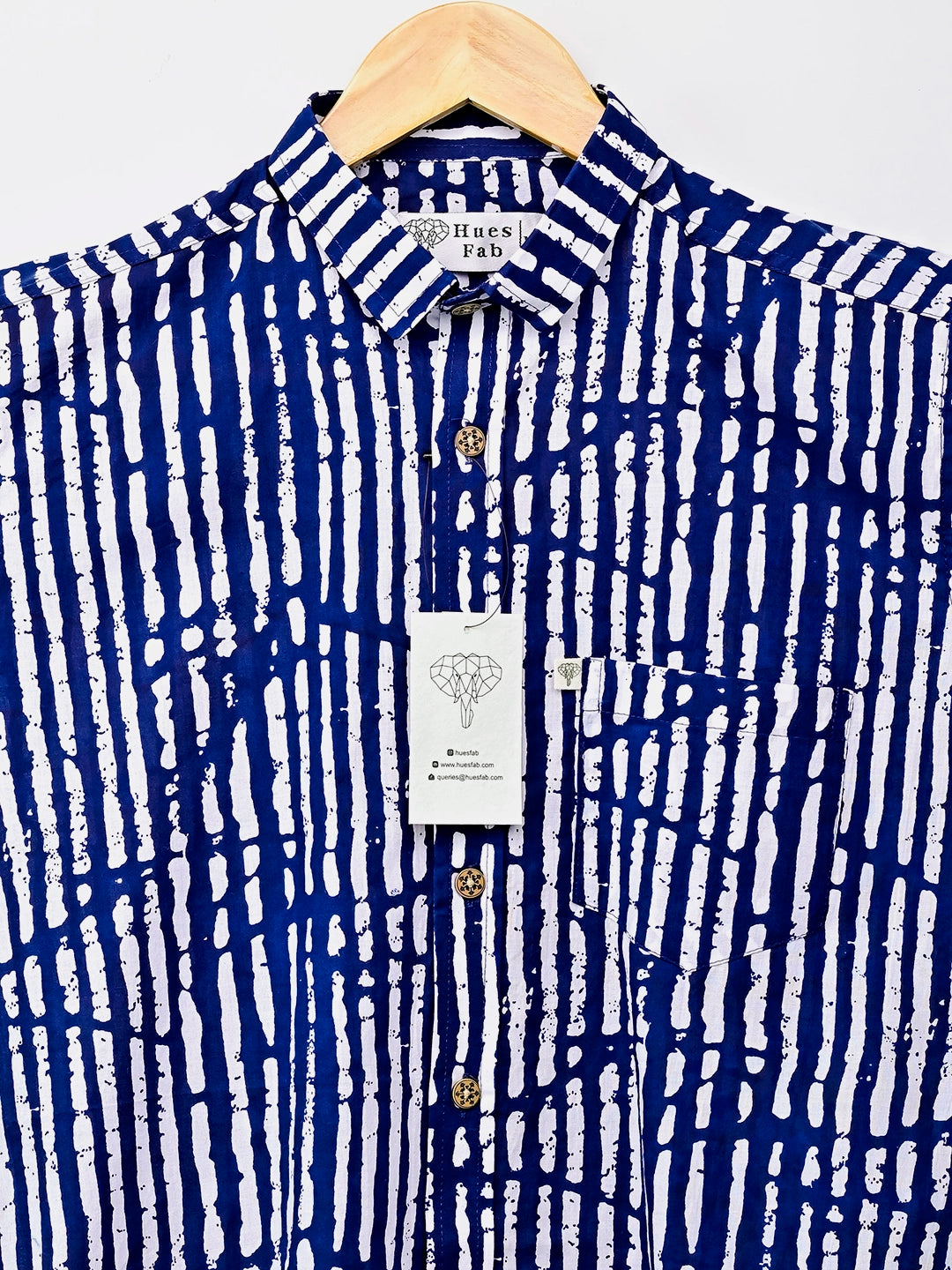 White & Navy Blue Lining Half-Sleeves Shirt