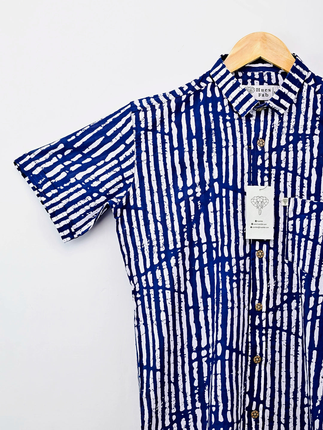White & Navy Blue Lining Half-Sleeves Shirt