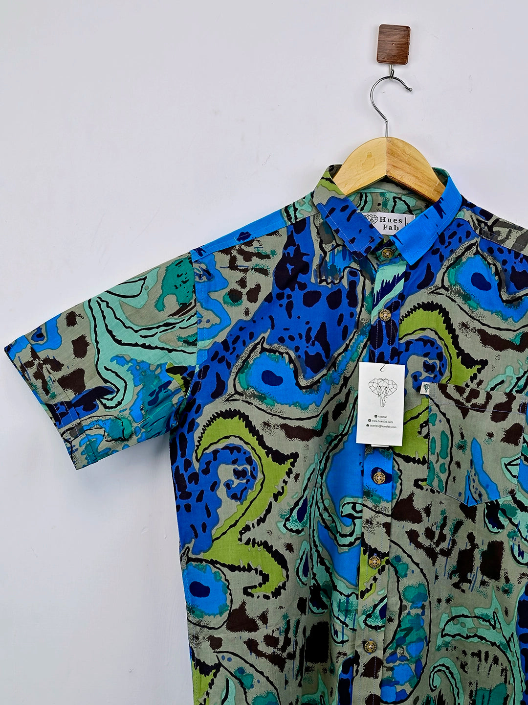 Blue Grey Abstract Half-Sleeves Shirt