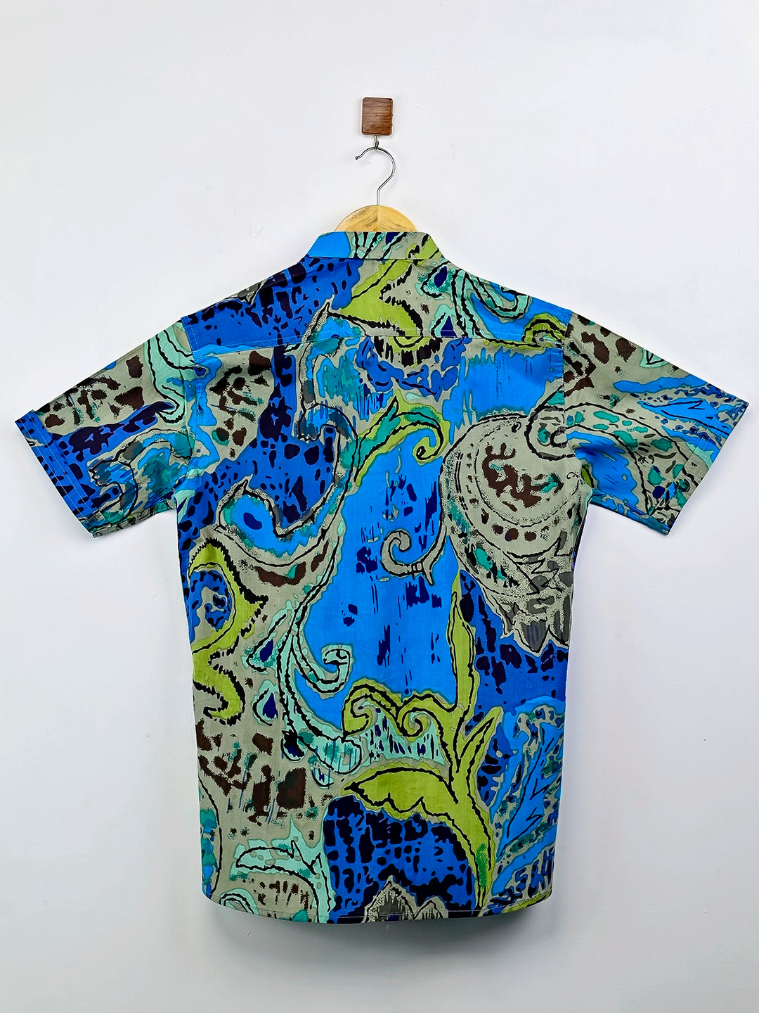 Blue Grey Abstract Half-Sleeves Shirt