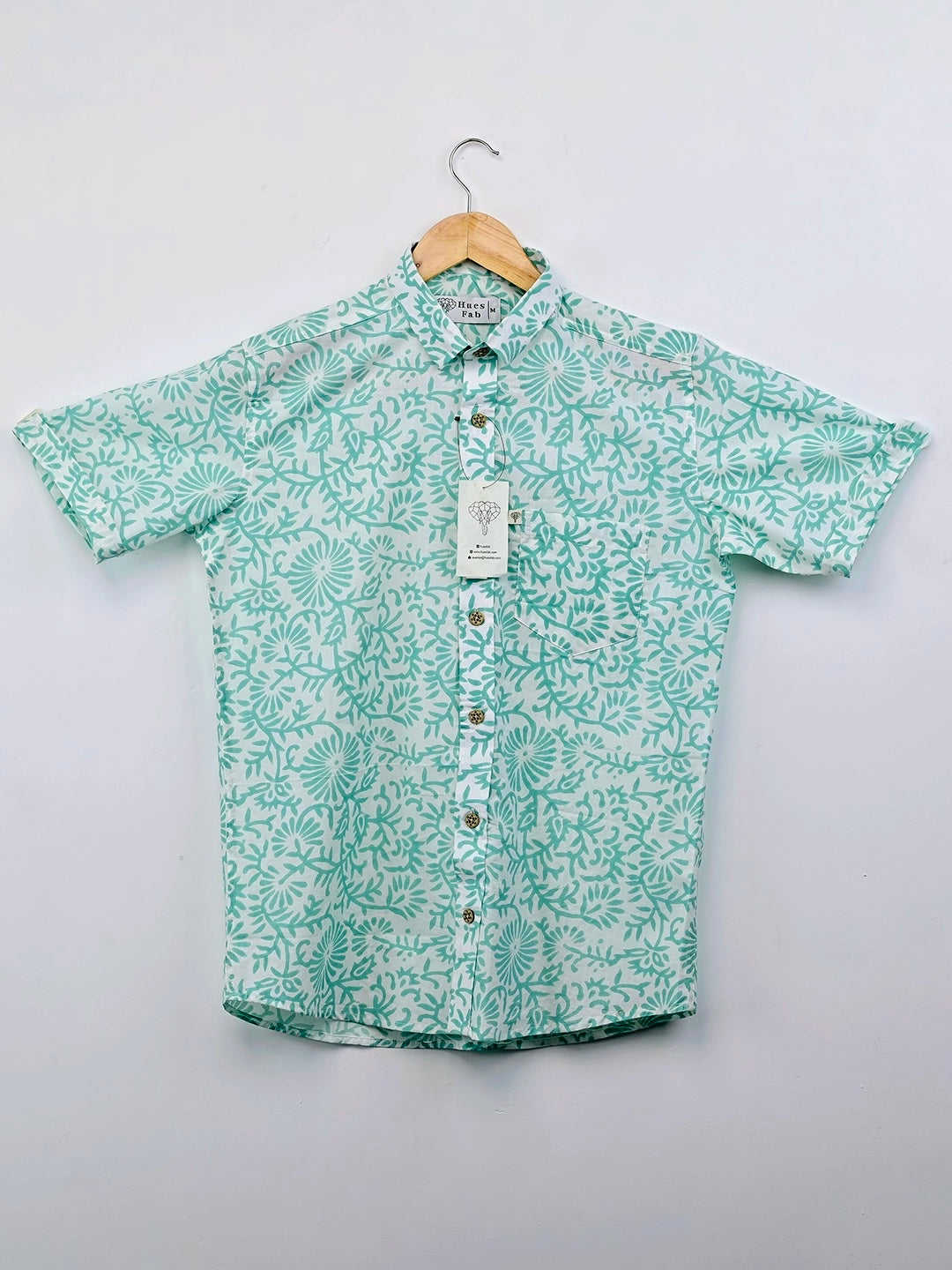 White – Mint Floral Half-Sleeves Shirt
