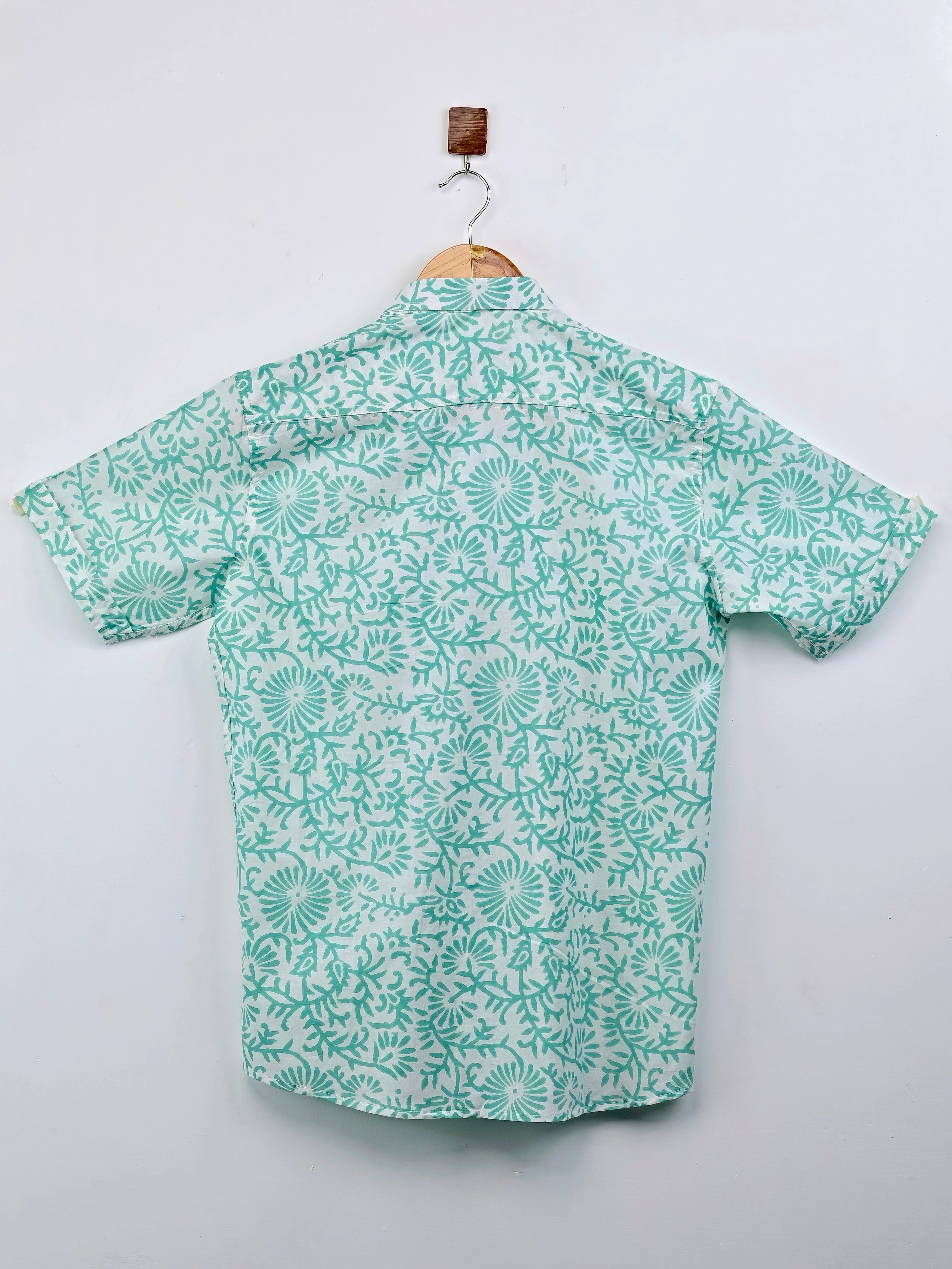 White – Mint Floral Half-Sleeves Shirt