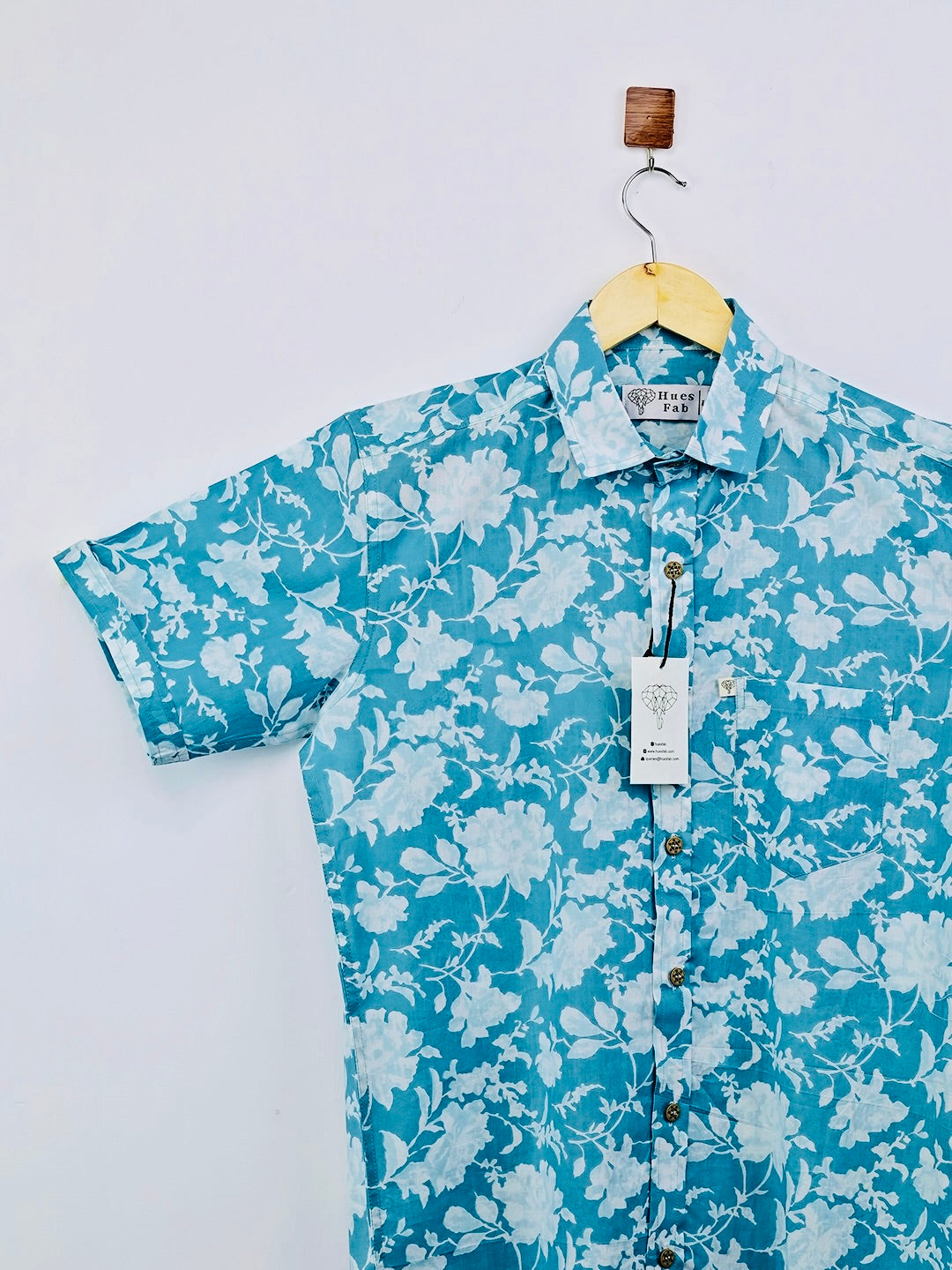 Sky Blue Flowers Half-Sleeves shirt