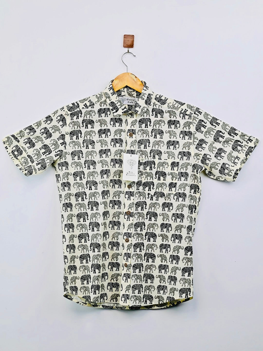 Black Multicolour Elephant Half-Sleeves Shirt