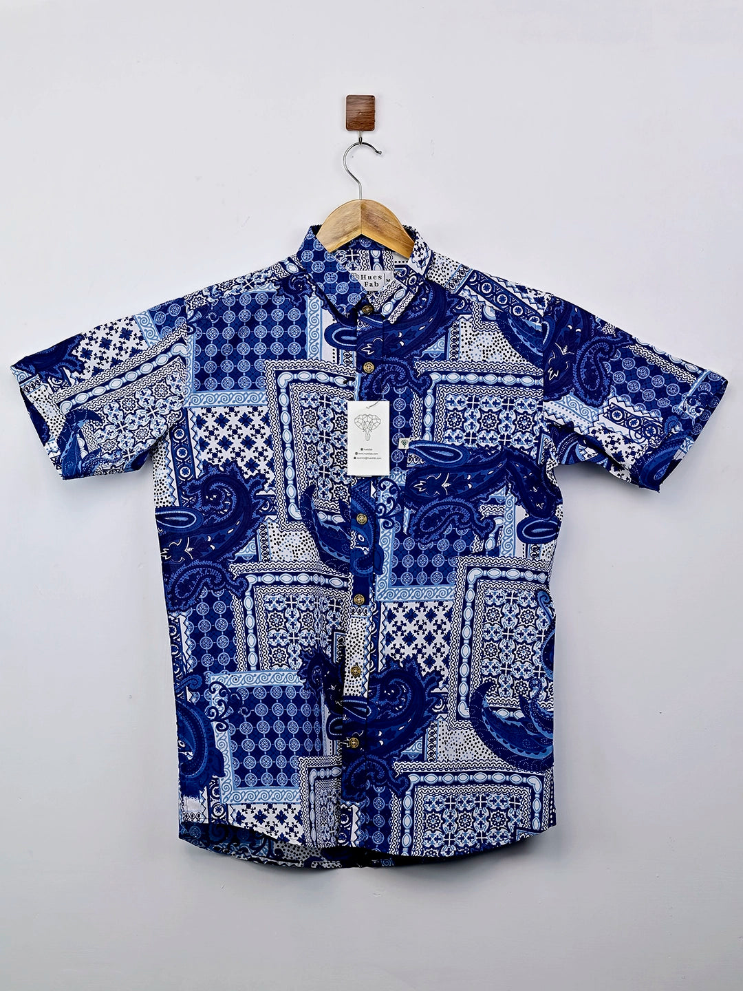 Navy Blue Patchwork Half-SleevesShirt