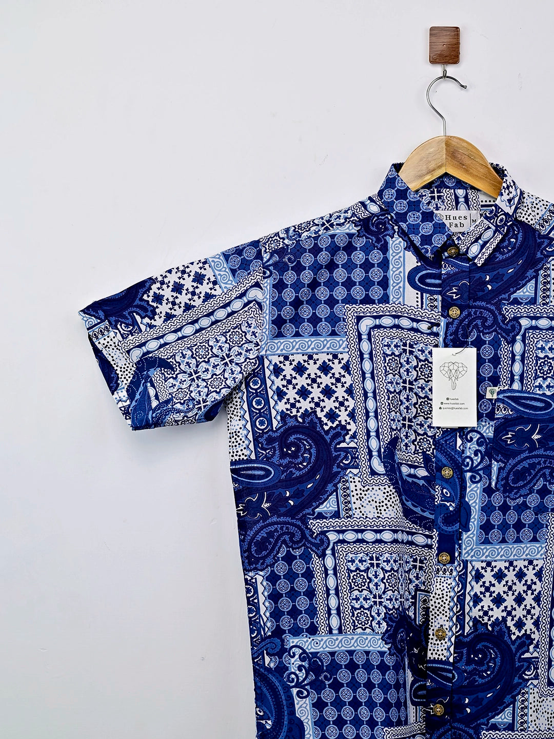 Navy Blue Patchwork Half-SleevesShirt