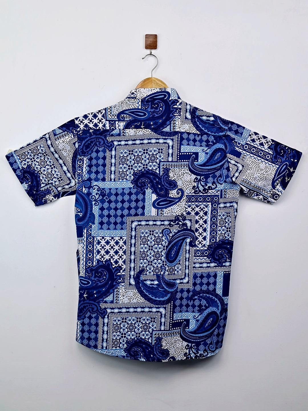 Navy Blue Patchwork Half-SleevesShirt